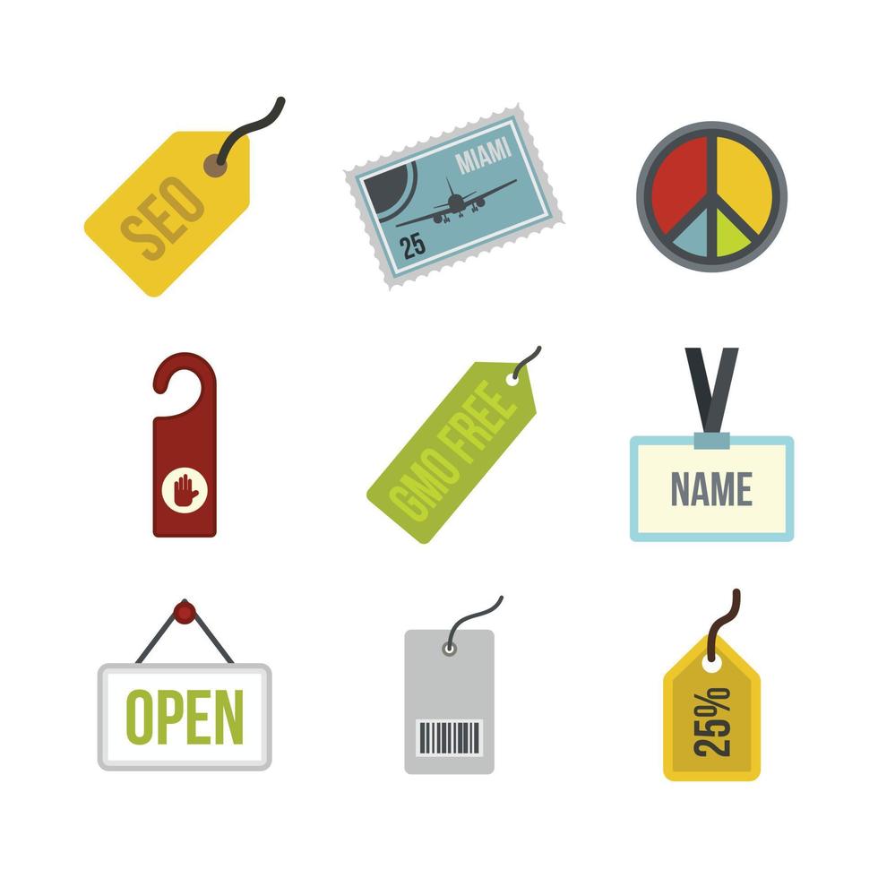 Label icon set, flat style vector