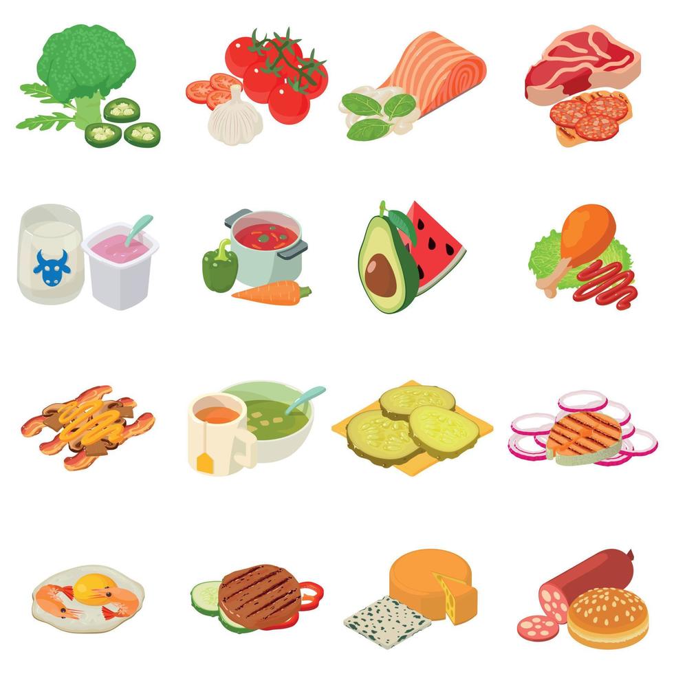 Second breakfast icons set, isometric style vector