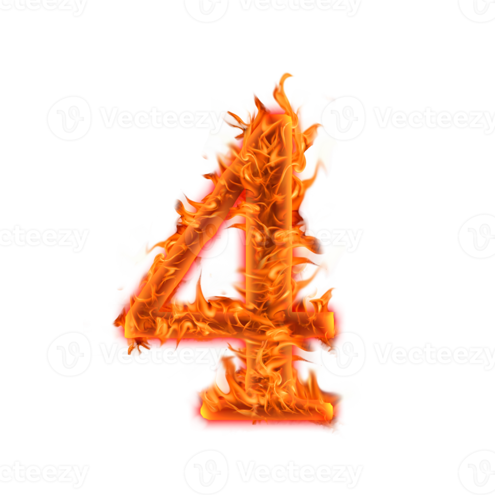 4, diseño de icono de letras de fuego número cuatro png