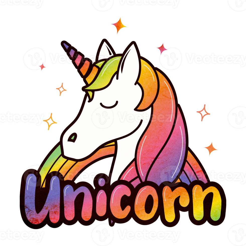 simpatico ritratto di unicorno con bella criniera arcobaleno png