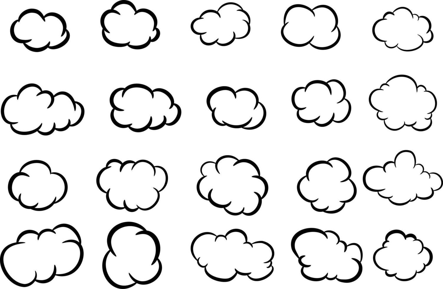Hand drawn collection of clouds. Vector Illustration