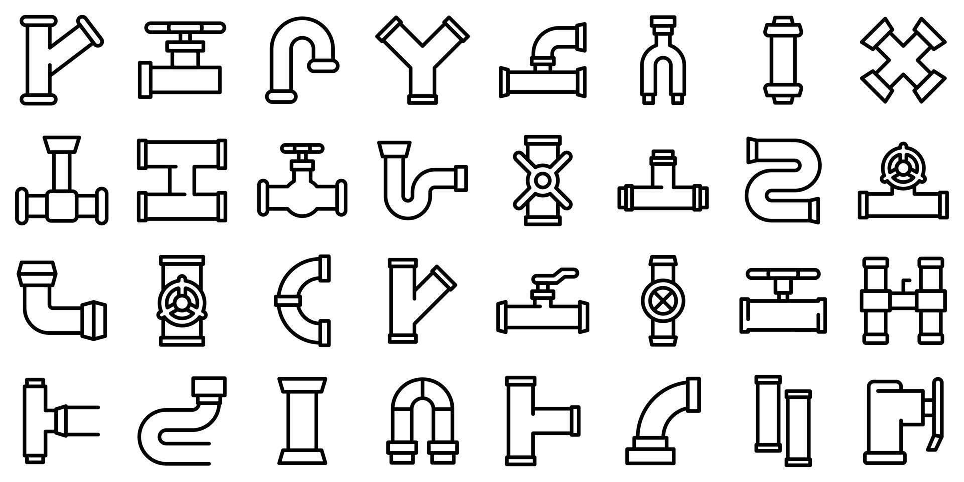 Pipe icons set, outline style vector