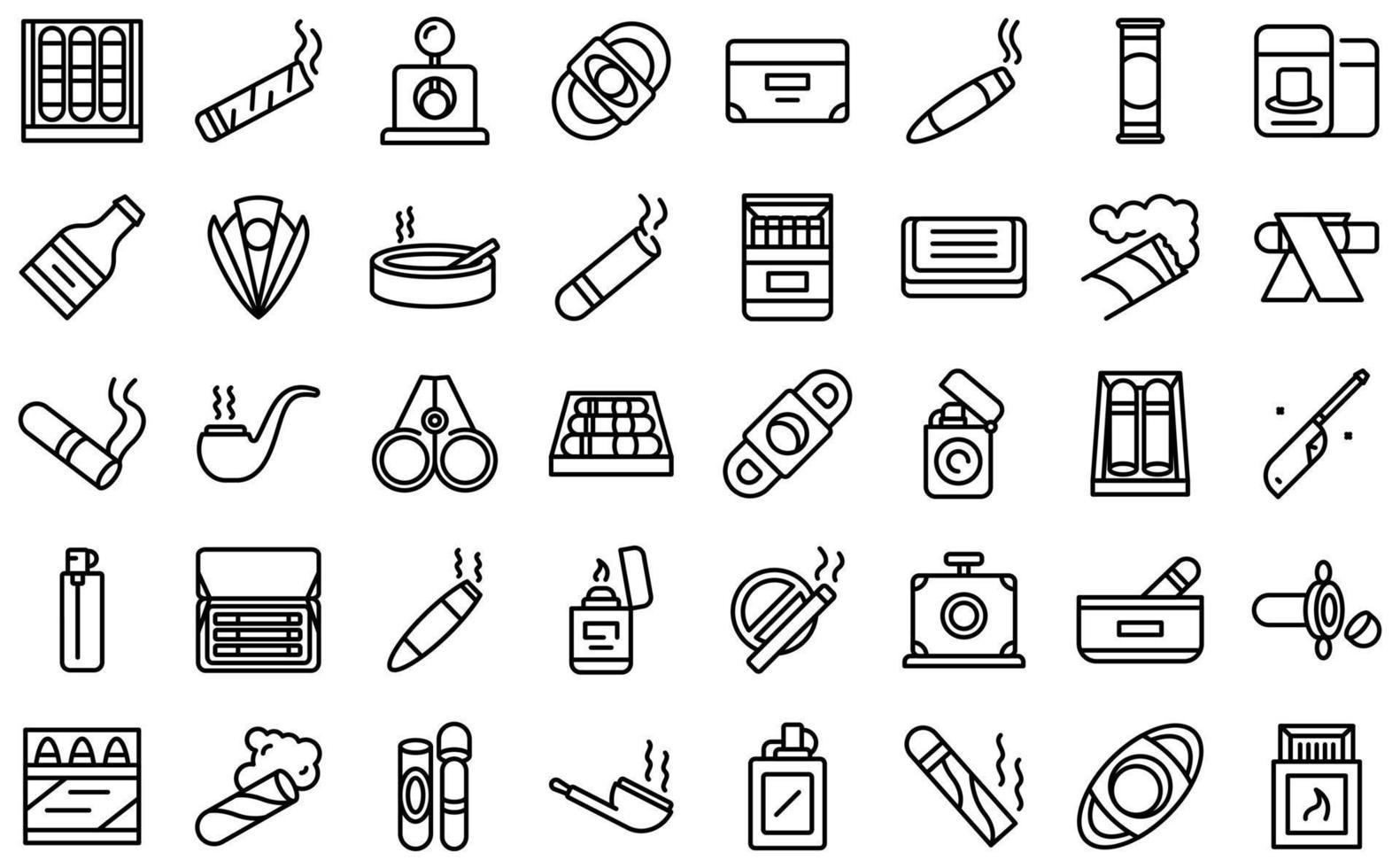 Cigarette and cigar accessories icons set outline vector. Box addiction vector