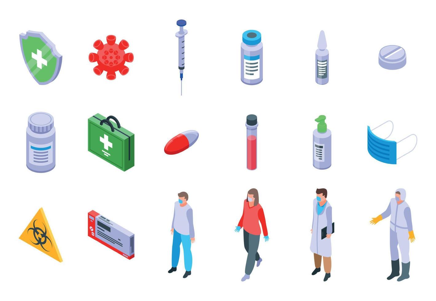 Coronavirus icons set, isometric style vector