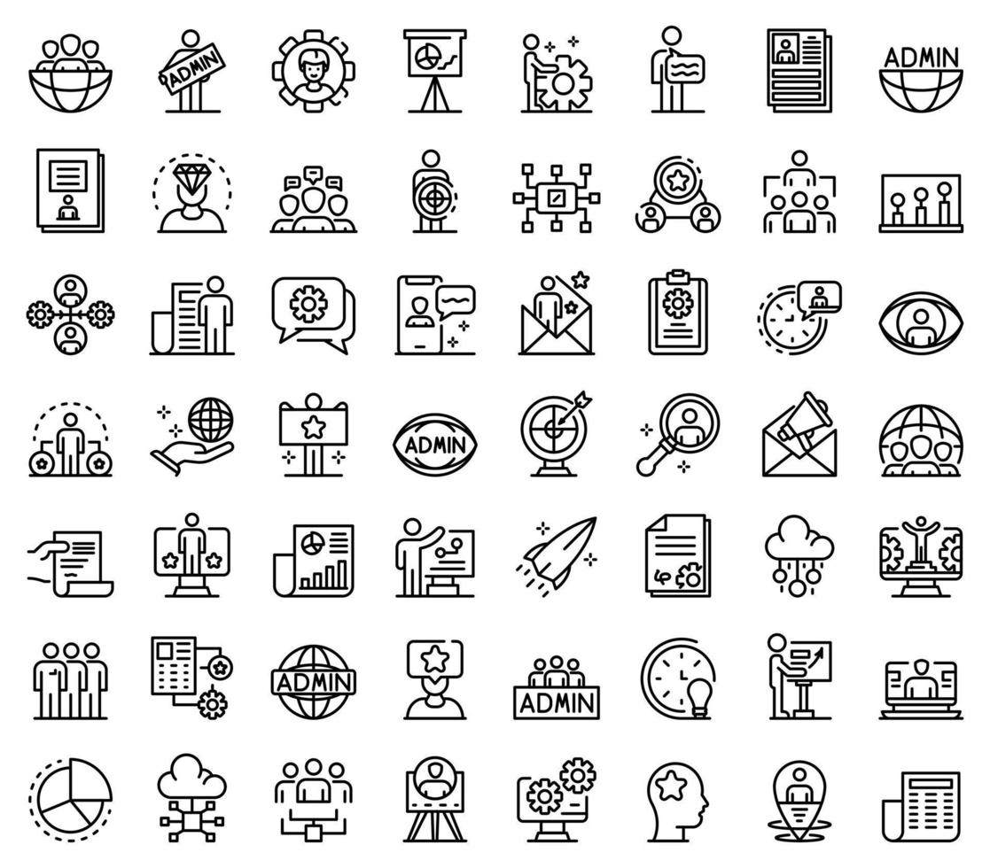 IT administrator icons set, outline style vector
