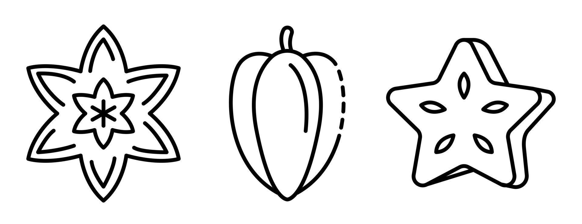Carambola icons set, outline style vector