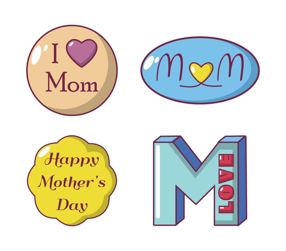 Mom emblem icon set, cartoon style vector