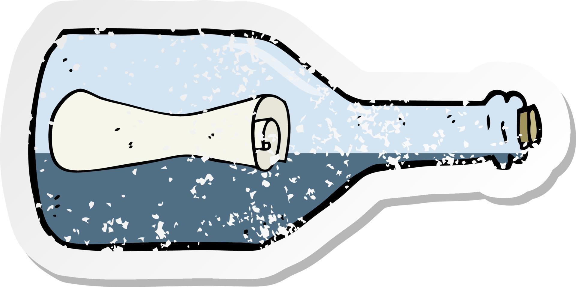 pegatina retro angustiada de un mensaje en una caricatura de botella vector