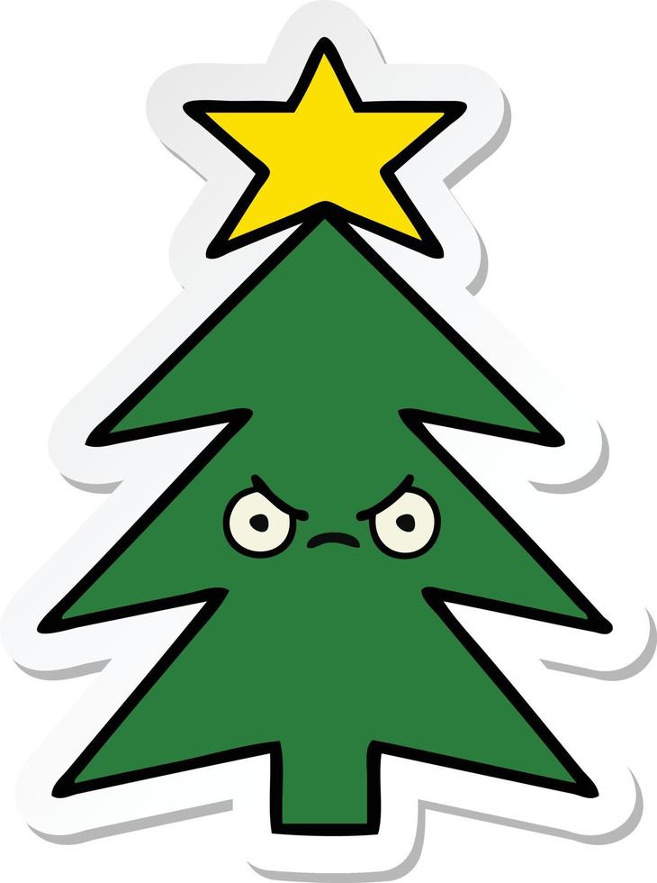 sticker of a cute cartoon christmas tree vector