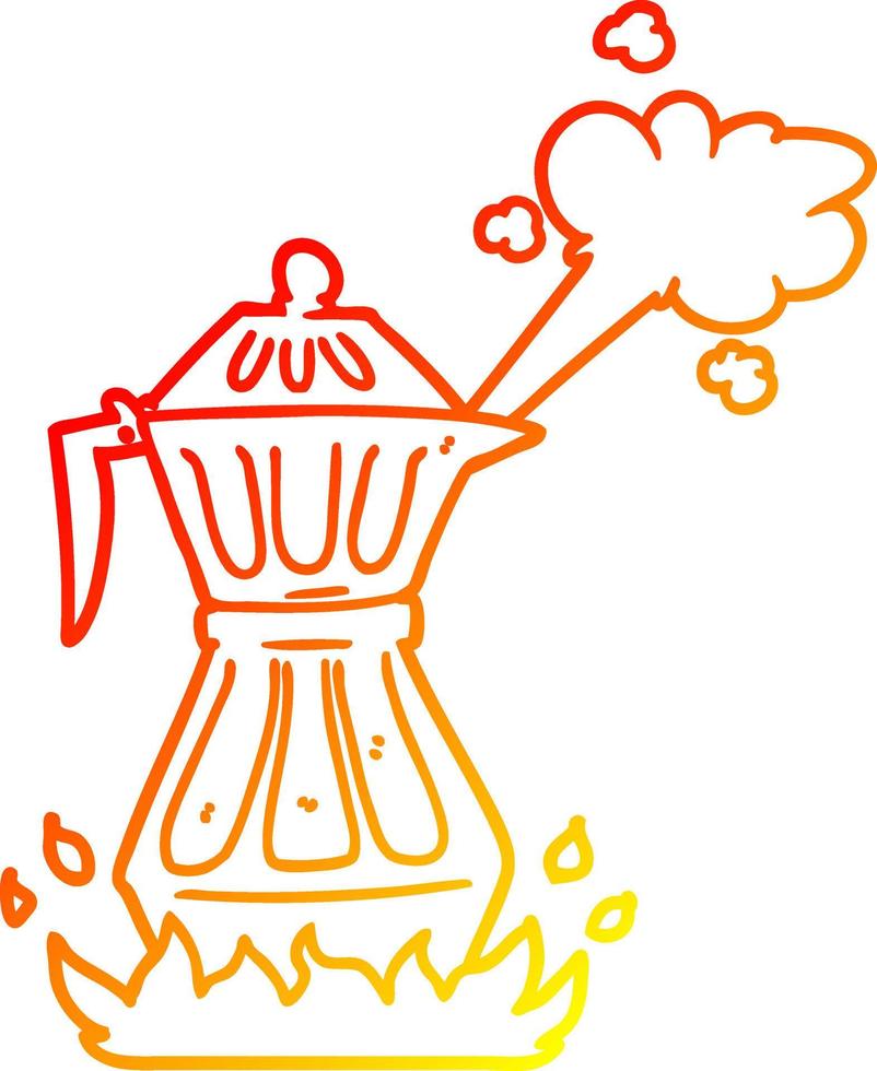 warm gradient line drawing cartoon steaming espresso pot vector