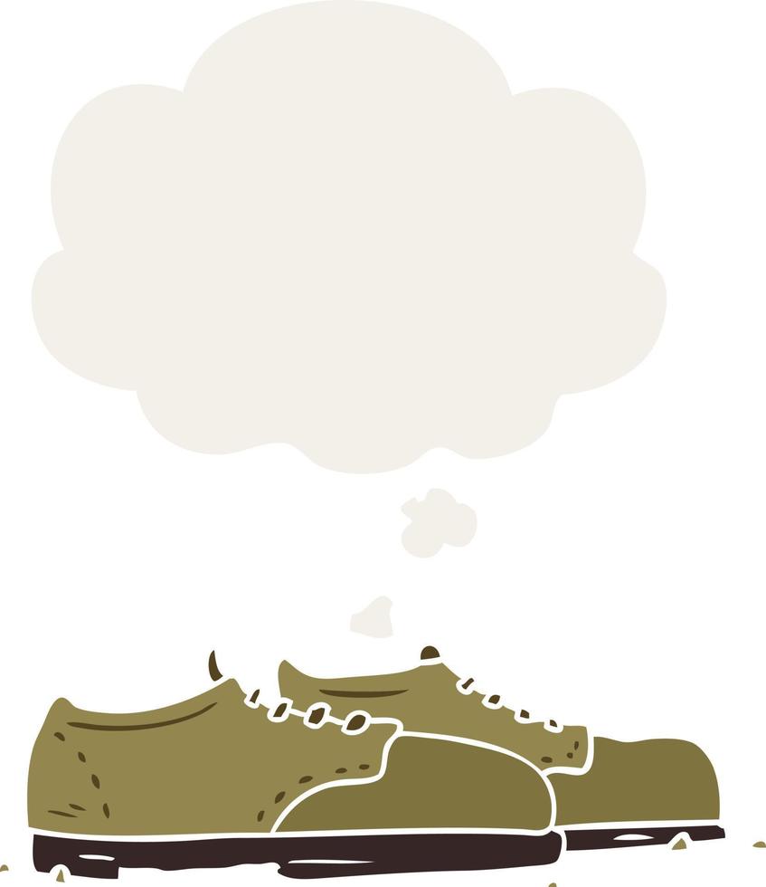 cartoon shoes and thought bubble in retro style vector