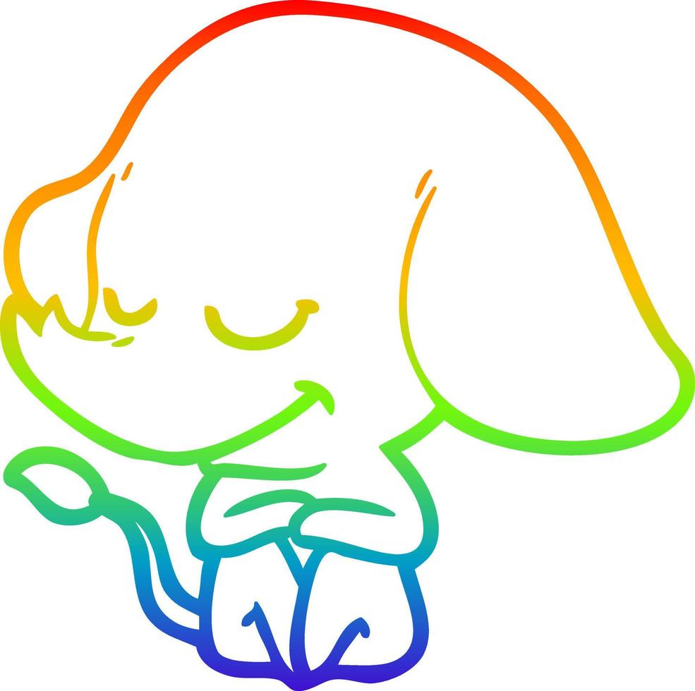 rainbow gradient line drawing cartoon smiling elephant vector