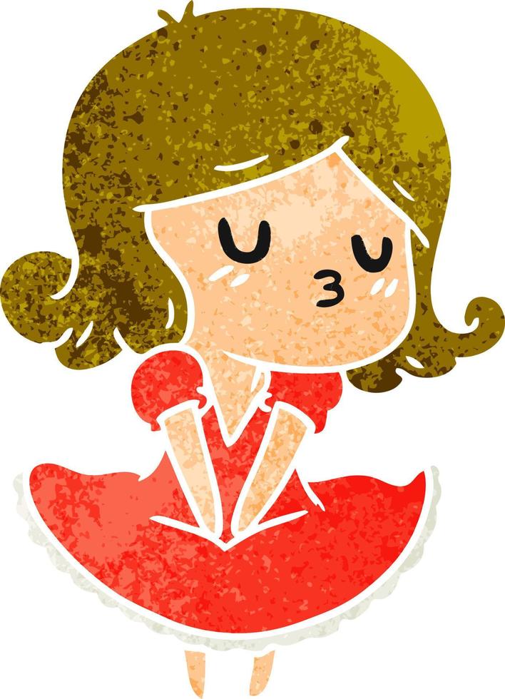 caricatura retro de una linda chica kawaii vector