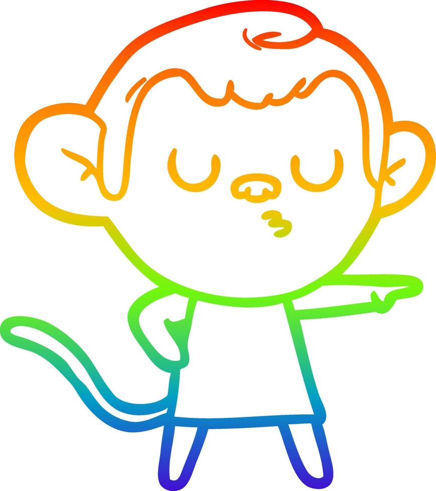 rainbow gradient line drawing cartoon calm monkey vector