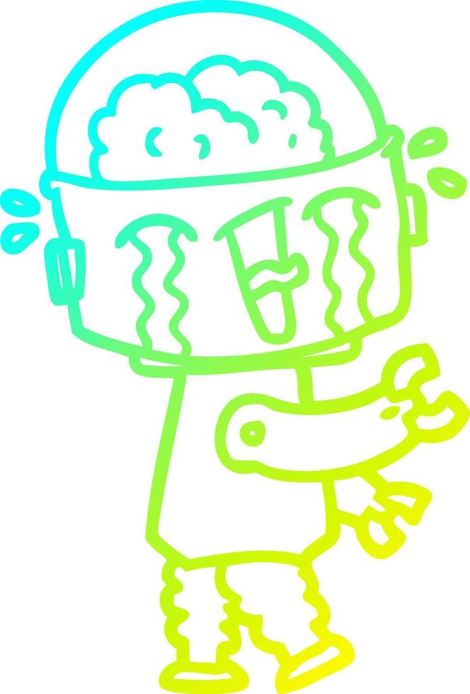 cold gradient line drawing cartoon crying robot vector