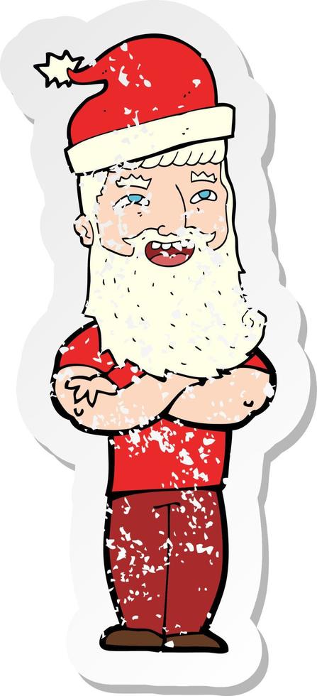 retro distressed sticker of a cartoon santa claus vector