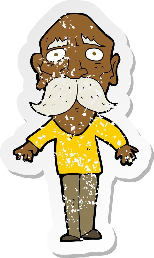 retro distressed sticker of a cartoon sad old man vector