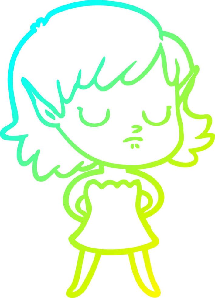 cold gradient line drawing cartoon elf girl vector