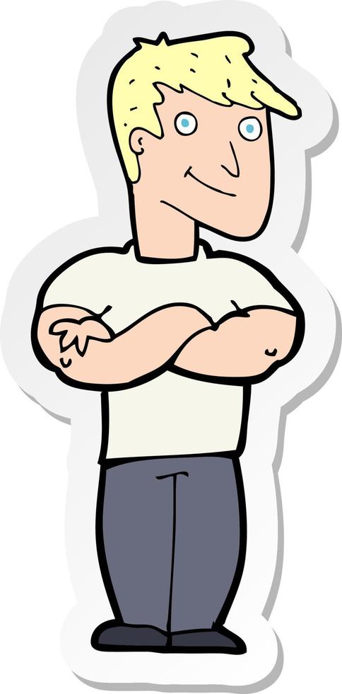 sticker of a cartoon muscular man vector