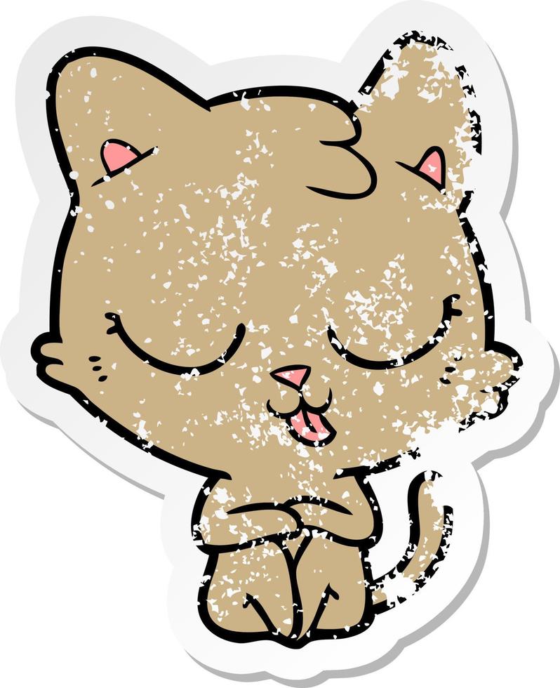 distressed sticker of a cartoon cat vector