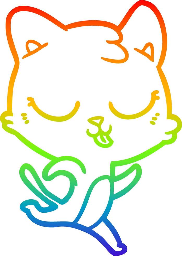 rainbow gradient line drawing cartoon cat running vector