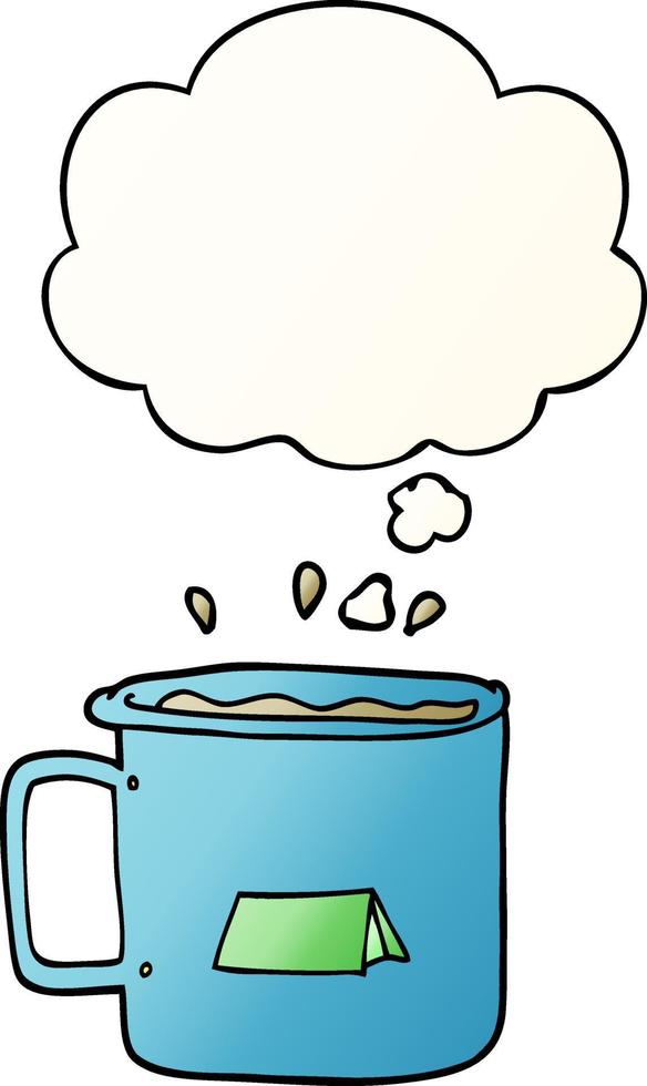 cartoon camping mug and thought bubble in smooth gradient style vector