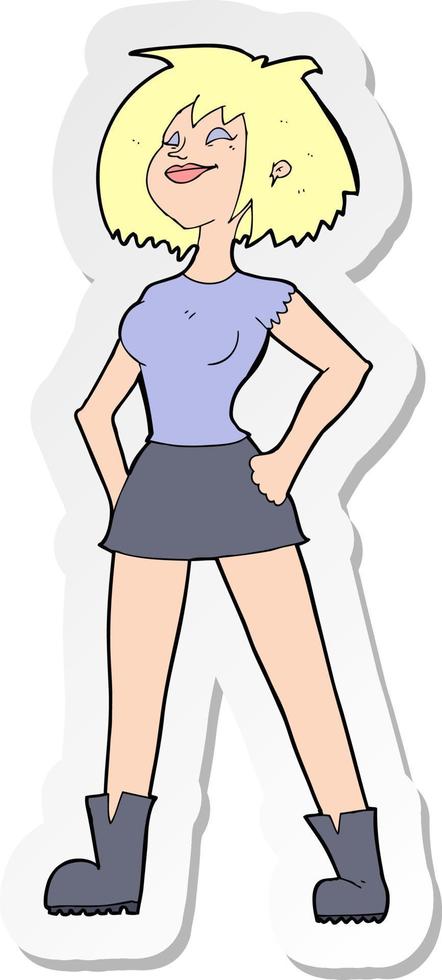 sticker of a cartoon capable woman vector