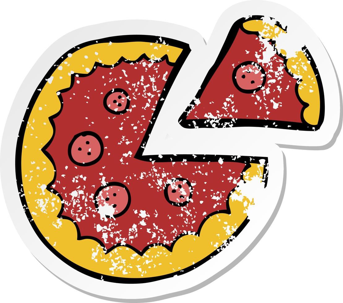 distressed sticker of a cartoon pizza vector