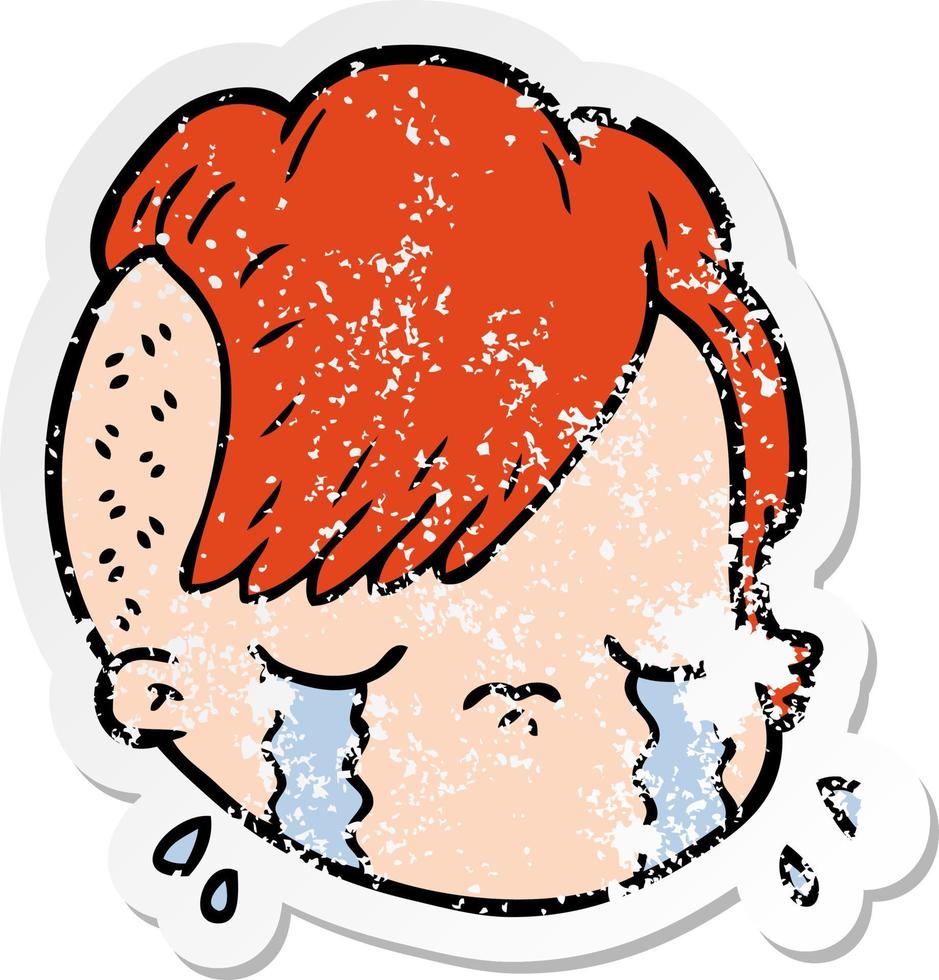 distressed sticker of a cartoon female face vector