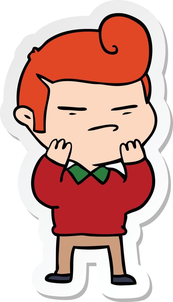 sticker of a cartoon cool guy with fashion hair cut vector