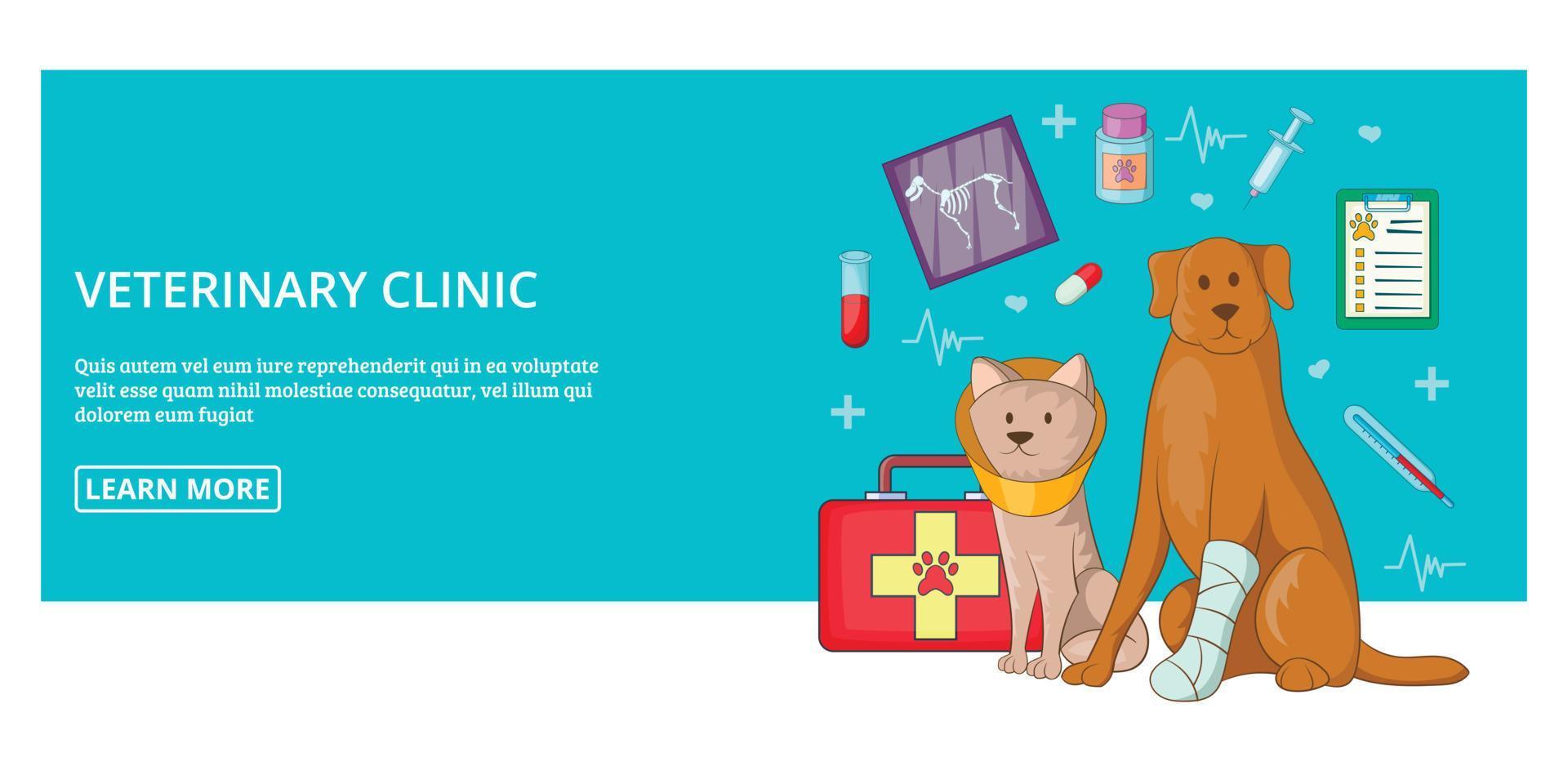 Vet clinic banner horizontal man, cartoon style vector