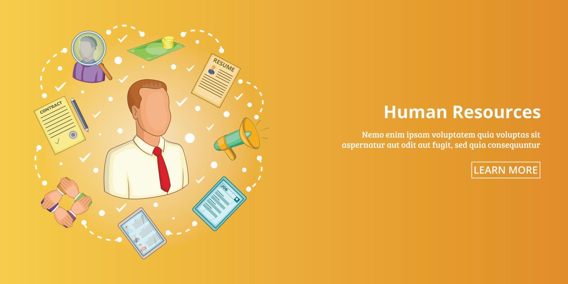 banner de recursos humanos horizontal, estilo de dibujos animados vector