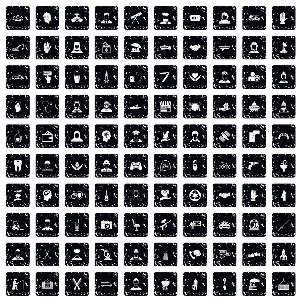 100 iconos de recursos humanos, estilo grunge vector