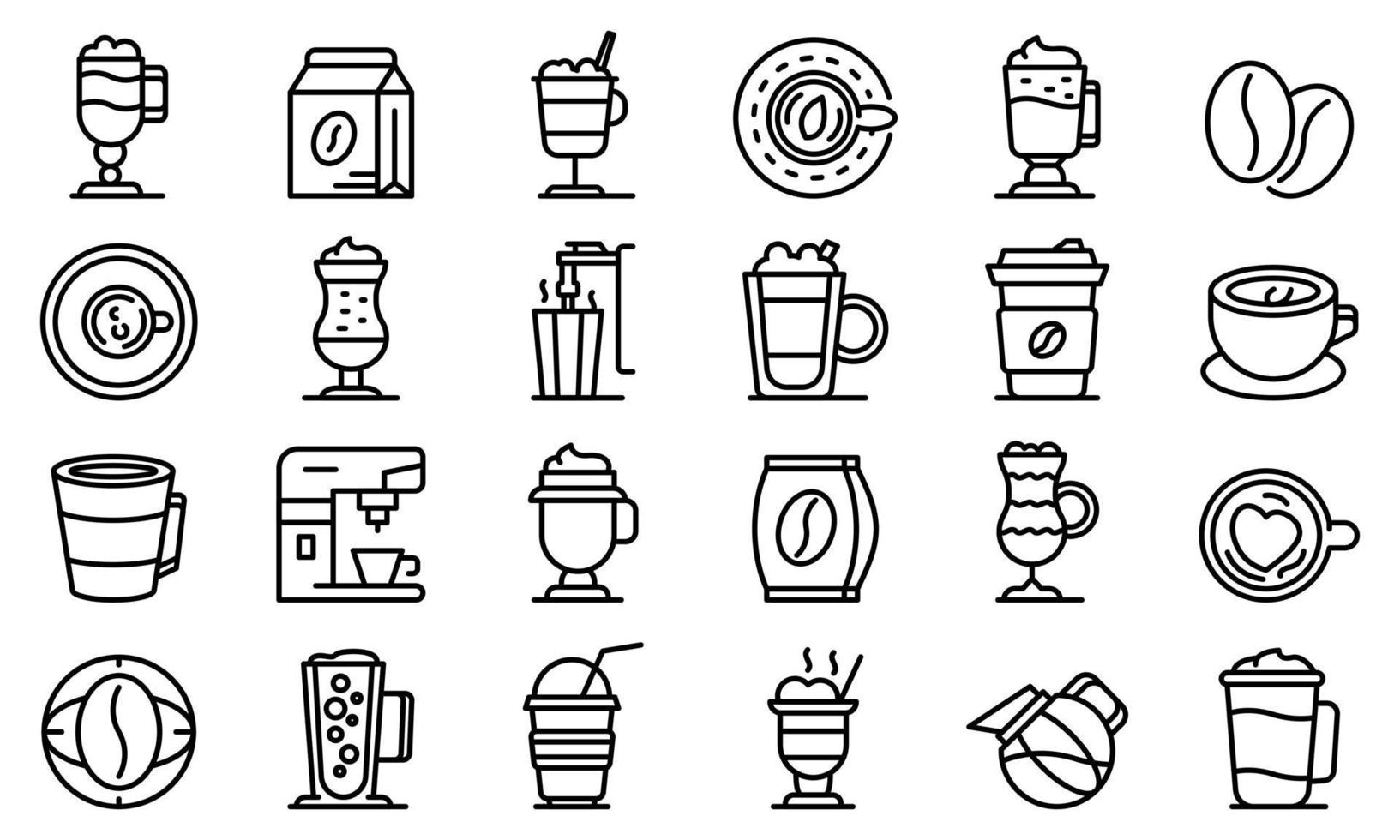 Latte icons set, outline style vector