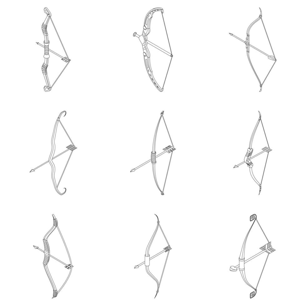 Bow weapon icon set vector outine