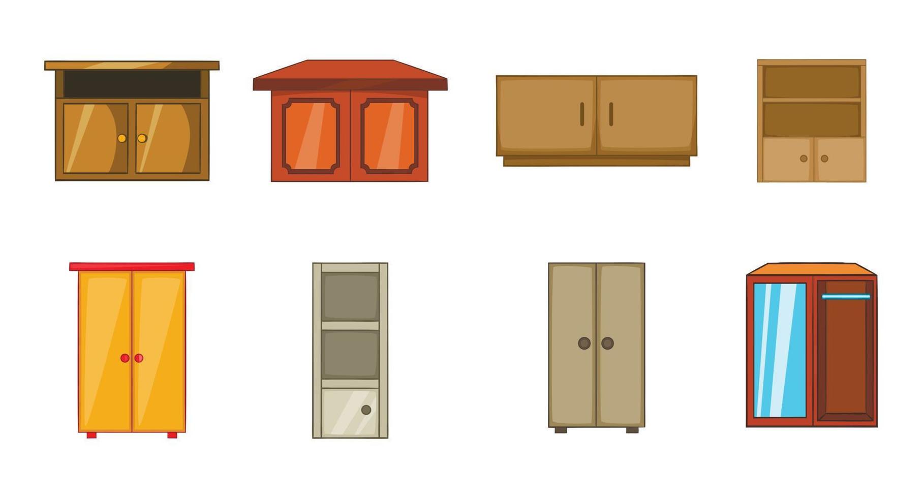 Wardrobe icon set, cartoon style vector