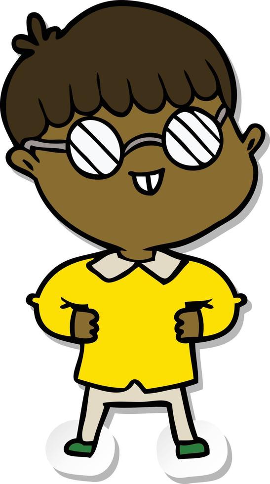 sticker of a cartoon boy wearing spectacles vector