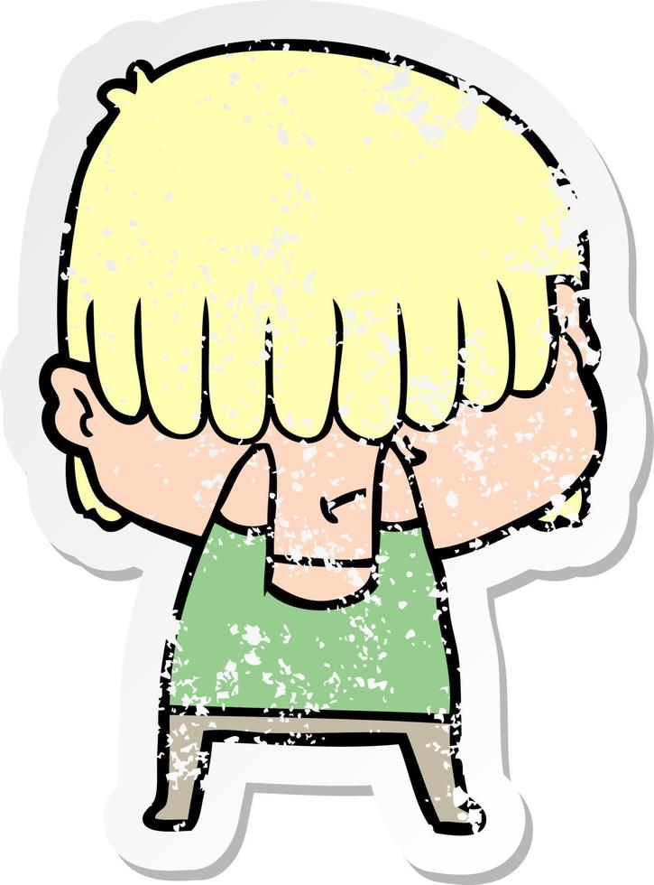 distressed sticker of a cartoon boy with untidy hair vector