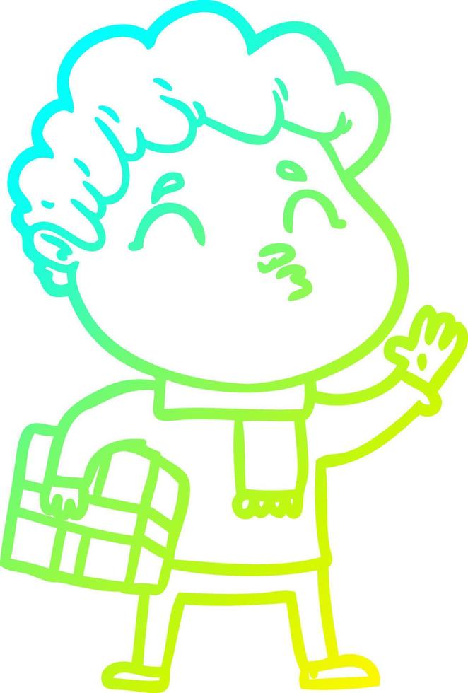cold gradient line drawing cartoon man pouting vector