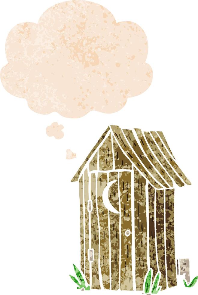cartoon outdoor toilet and thought bubble in retro textured style vector