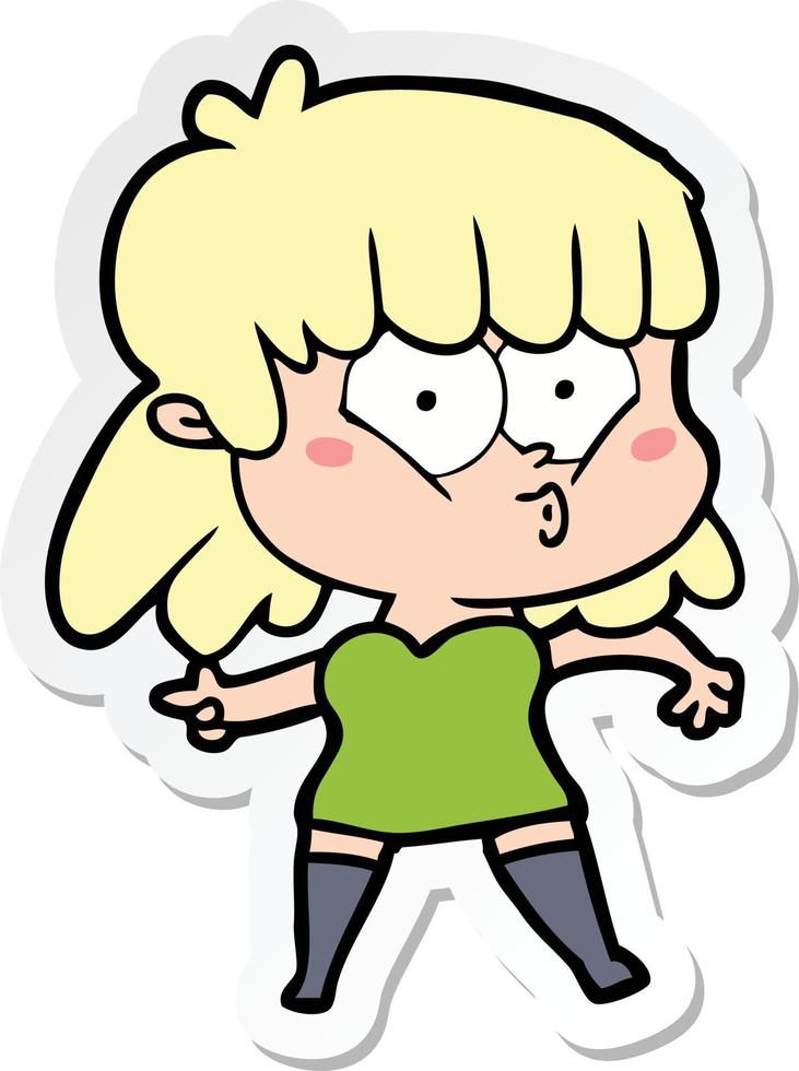 sticker of a cartoon whistling girl vector