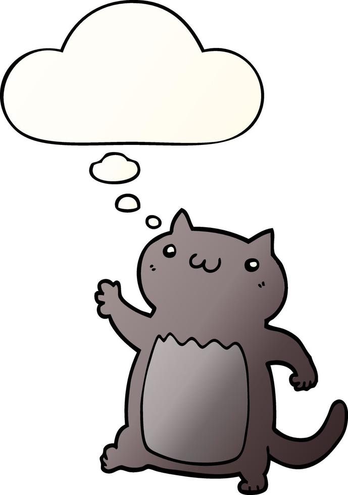 cartoon cat and thought bubble in smooth gradient style vector