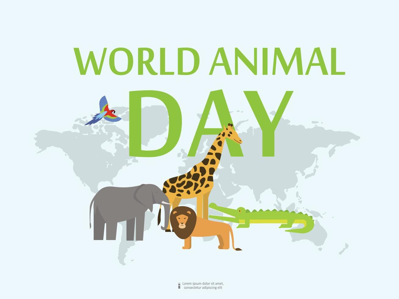 World animal day concept background, flat style vector