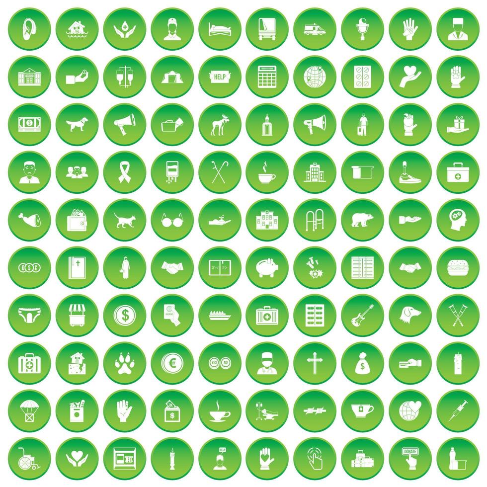 100 iconos de donación en círculo verde vector