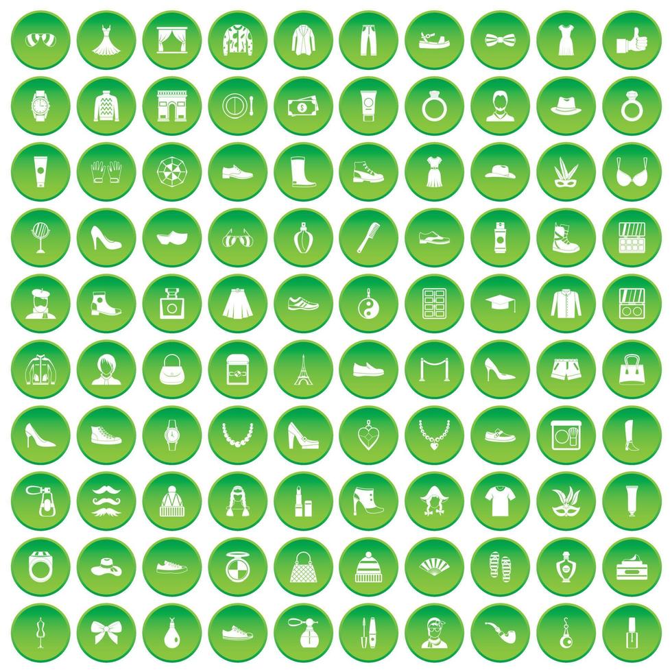 100 vitamins icons set green circle vector