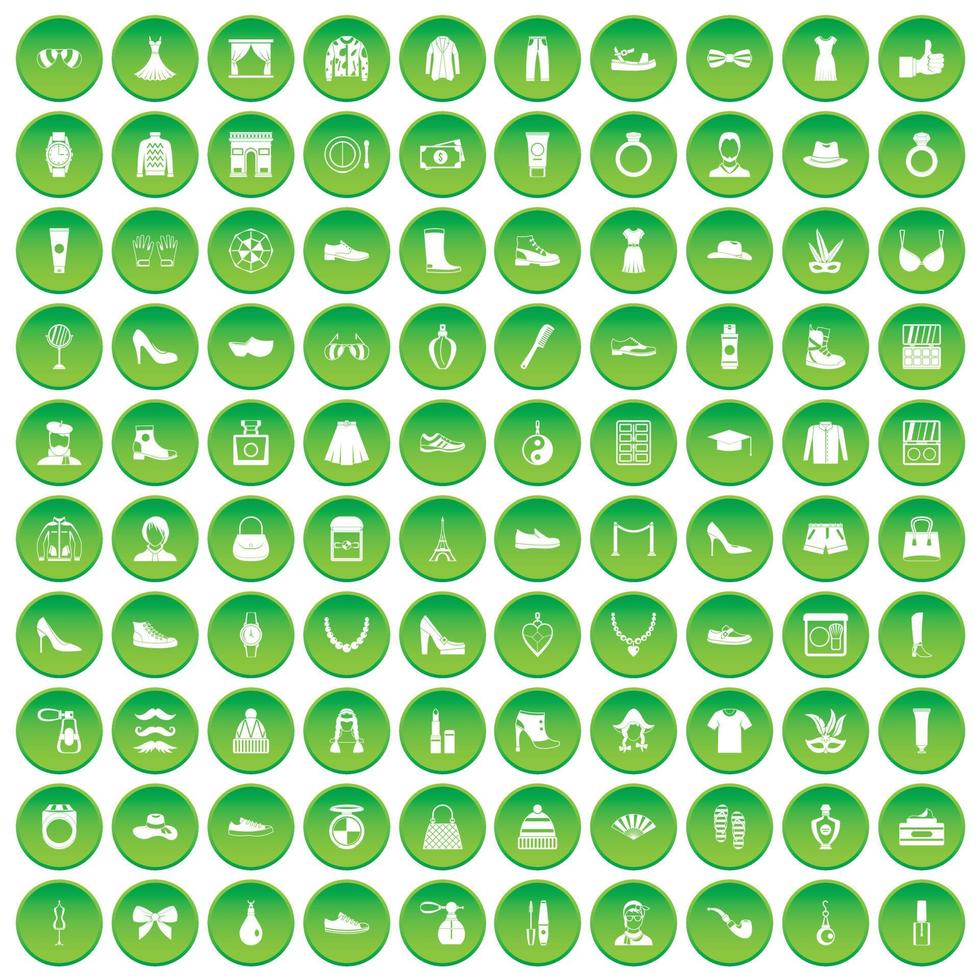 100 iconos de vitaminas establecer círculo verde vector