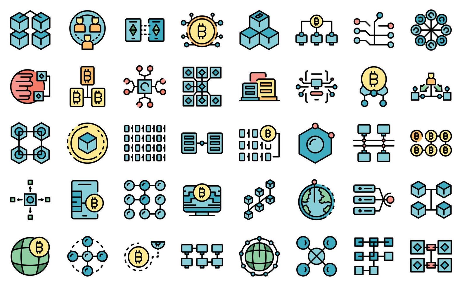 Block chain icons set line color vector