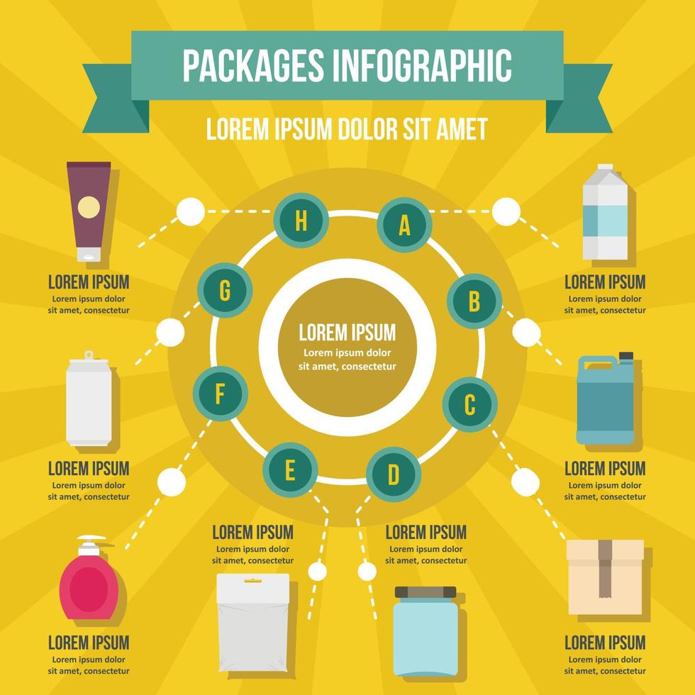 concepto infográfico de paquetes, estilo plano vector