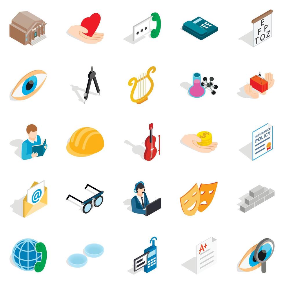 Theater icons set, isometric style vector