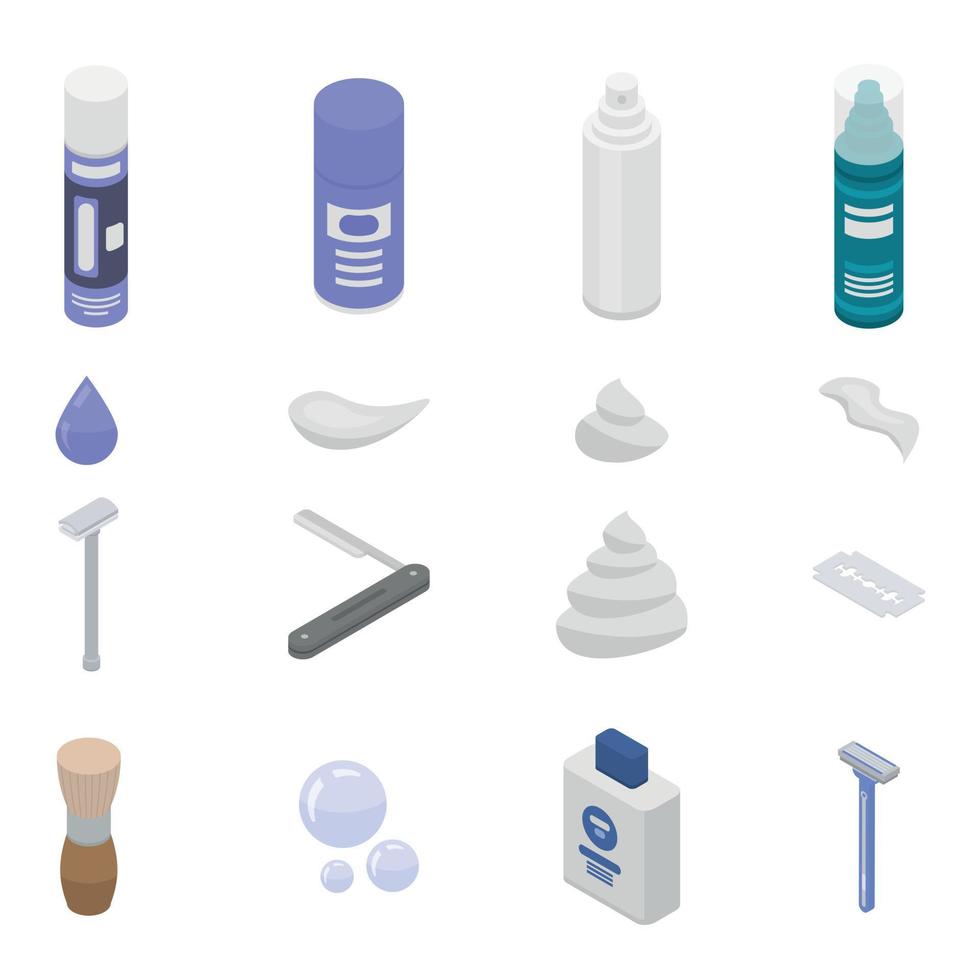 Shaving foam icons set, isometric style vector